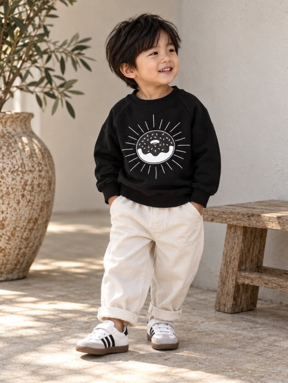 NWT Whistle & Flute Donut Graphic Sweatshirt Black Toddler 1-2Y Unisex
